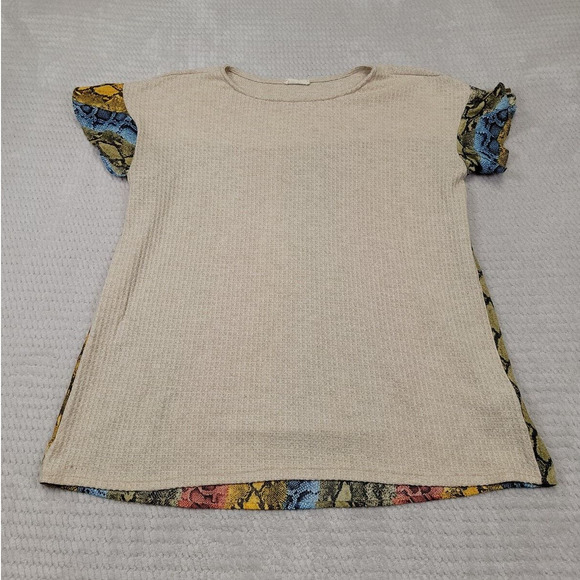 First Love Shirt Womens Medium Waffle Knit Over Sized Snake Print Back & Sleeve - Picture 1 of 7